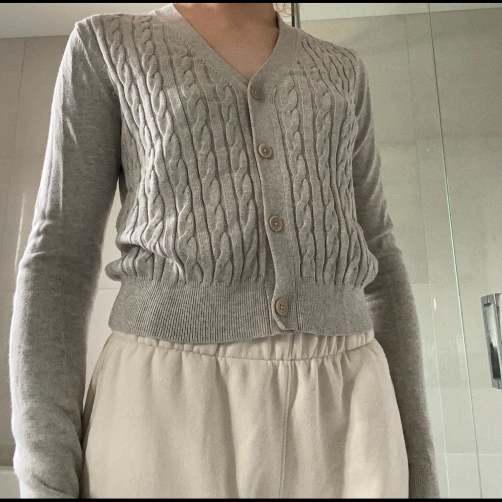 Aritzia Gray Cable Knit Cardigan